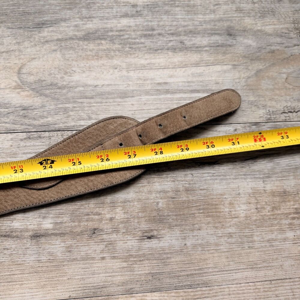 Vintage Wide Suede Waist Belt Tan Leather Statement Belt Buckle Medium Western - Picture 5 of 9